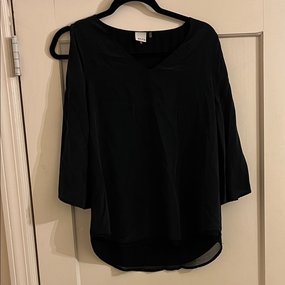 Ecru Black V-Neck Blouse